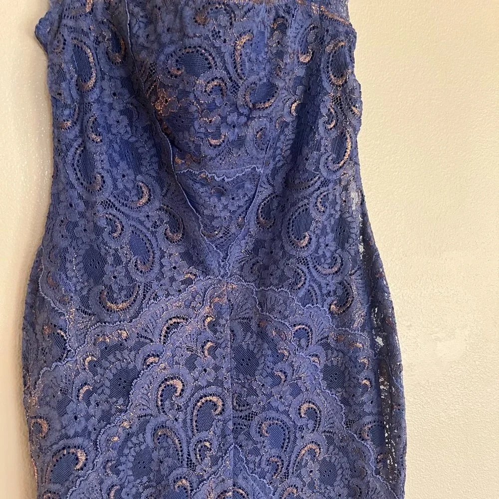 Nicole Miller Eva Lace Dress Indigo Shimmer size Small - Picture 5 of 10